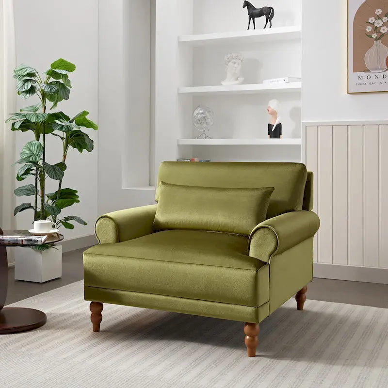 Aksamitny fotel akcentowy 37,8" z ergonomicznym podparciem lędźwi