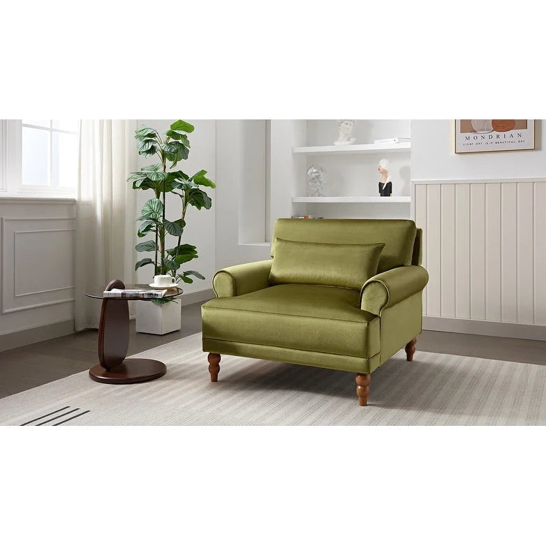 Aksamitny fotel akcentowy 37,8" z ergonomicznym podparciem lędźwi