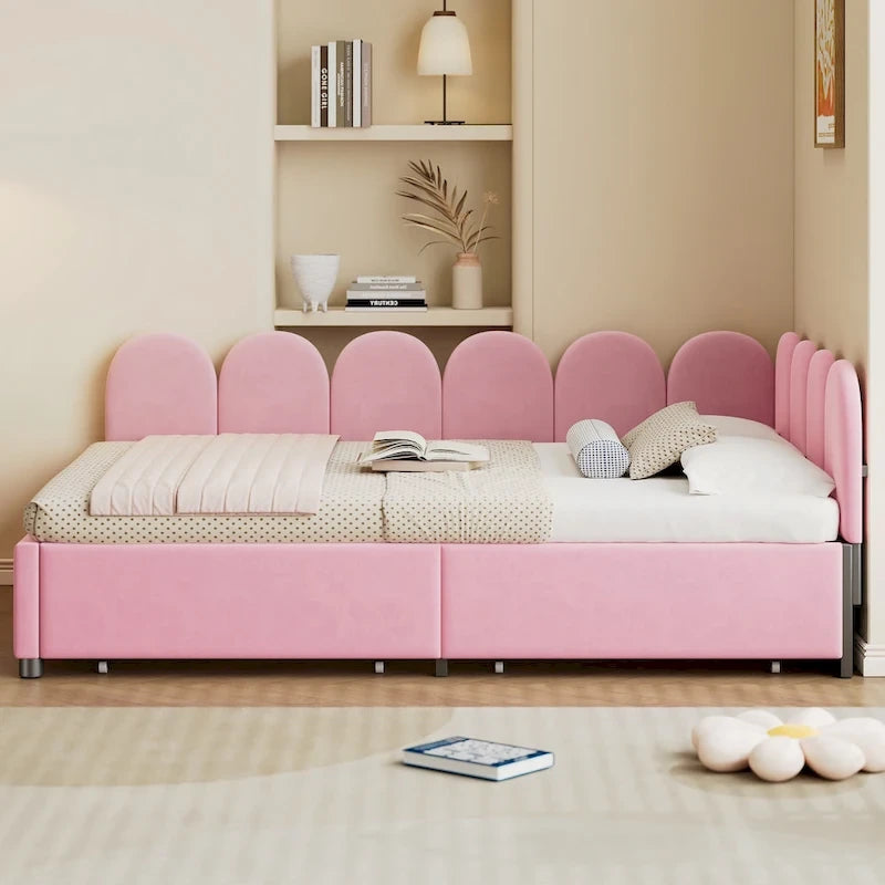 Full Size Upholstered Daybed with 2 Drawers