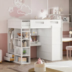 Letto a soppalco con scrivania, armadio, 4 cassetti e 4 ripiani