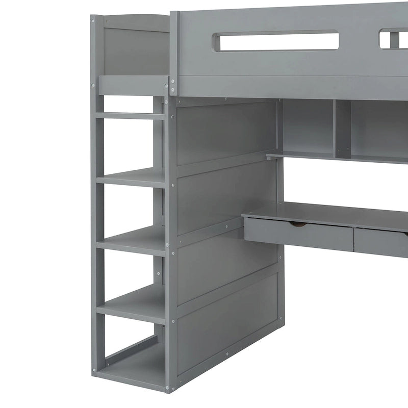 Letto a soppalco con scrivania, armadio, 4 cassetti e 4 ripiani