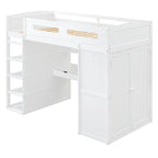 Letto a soppalco con scrivania, armadio, 4 cassetti e 4 ripiani