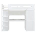 Letto a soppalco con scrivania, armadio, 4 cassetti e 4 ripiani