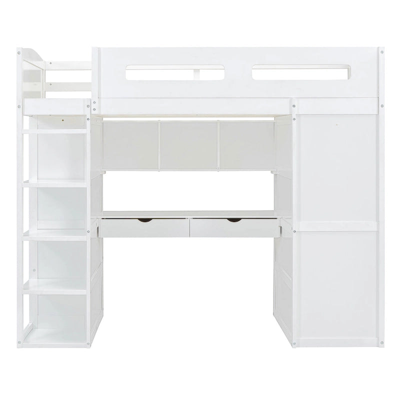 Letto a soppalco con scrivania, armadio, 4 cassetti e 4 ripiani