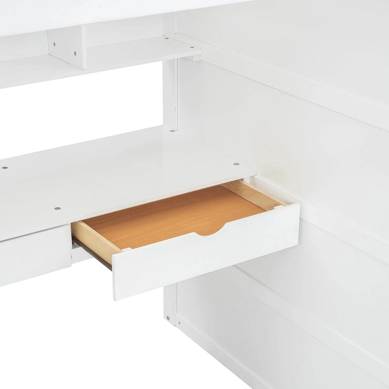 Letto a soppalco con scrivania, armadio, 4 cassetti e 4 ripiani