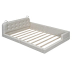 Estructura de cama tapizada tamaño Queen con luces de lectura y cabecero capitoné