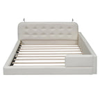 Estructura de cama tapizada tamaño Queen con luces de lectura y cabecero capitoné