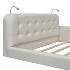 Estructura de cama tapizada tamaño Queen con luces de lectura y cabecero capitoné