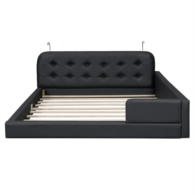 Estructura de cama tapizada tamaño Queen con luces de lectura y cabecero capitoné