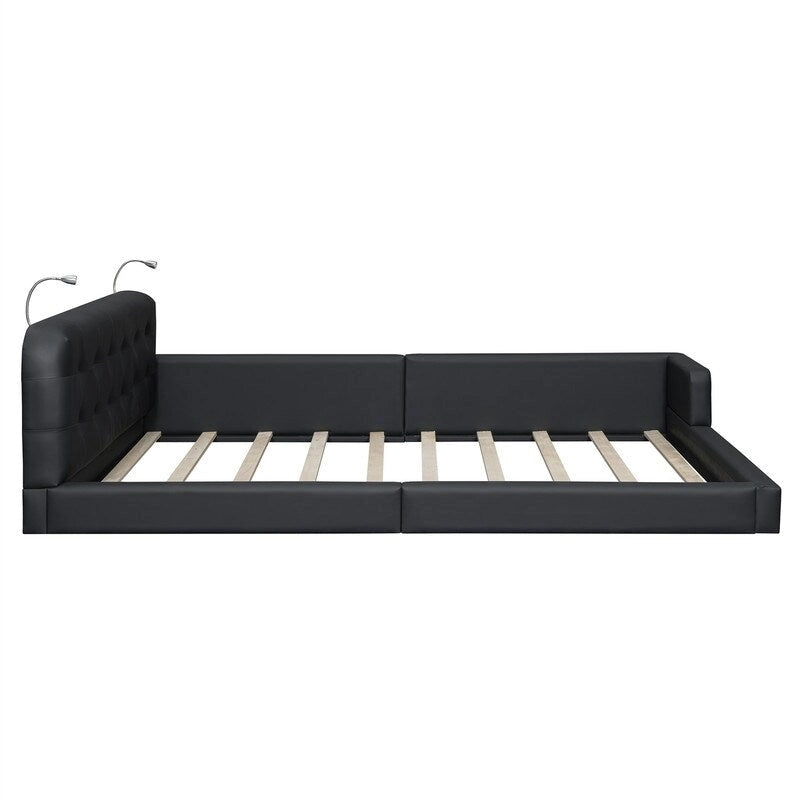 Estructura de cama tapizada tamaño Queen con luces de lectura y cabecero capitoné