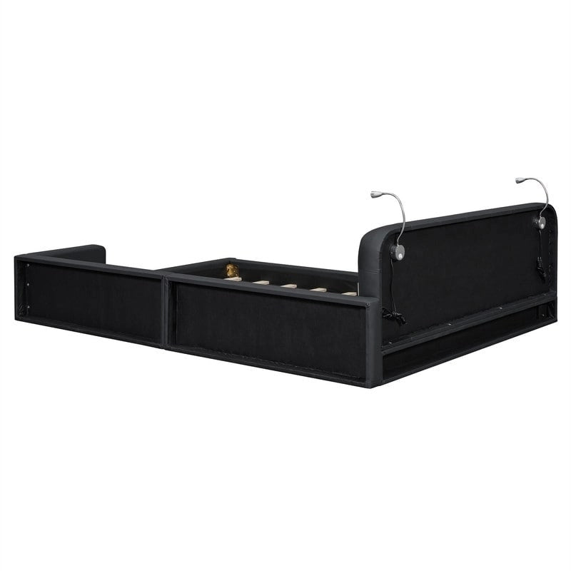 Estructura de cama tapizada tamaño Queen con luces de lectura y cabecero capitoné