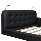 Estructura de cama tapizada tamaño Queen con luces de lectura y cabecero capitoné