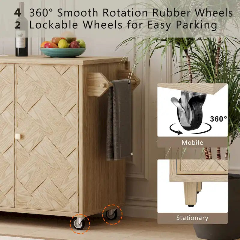 51.2" rollbare Kücheninsel mit Klappe und Aufbewahrungsschränken