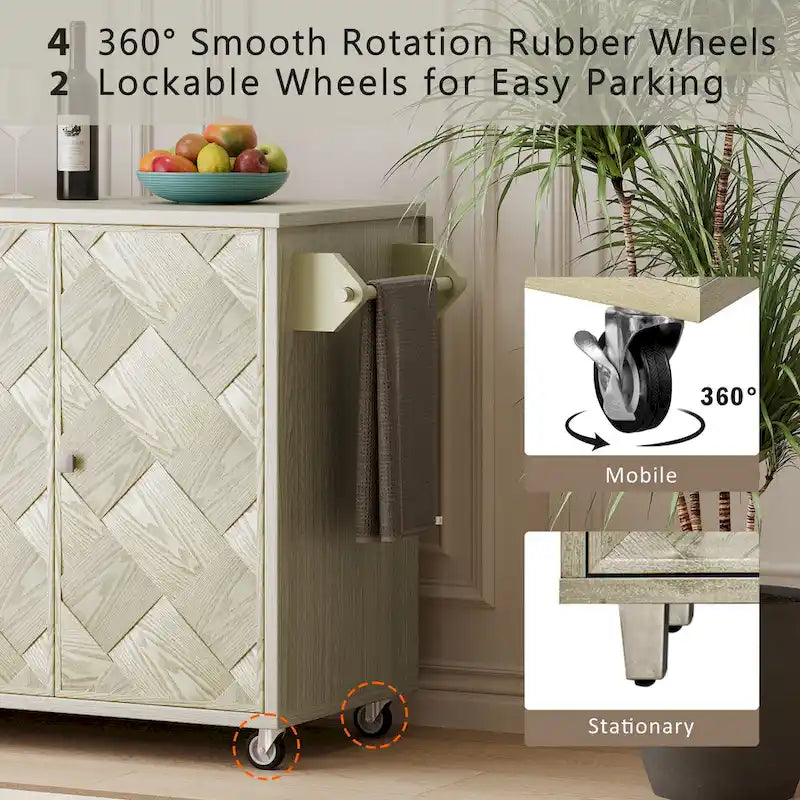 51.2" rollbare Kücheninsel mit Klappe und Aufbewahrungsschränken