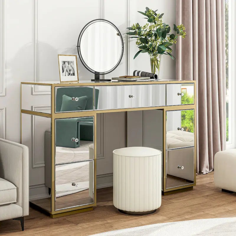 Luxury Mirror Makeup Vanity with 7 Drawers