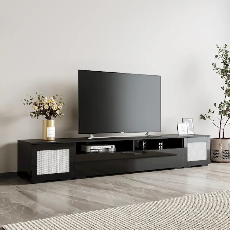 82" TV-Ständer mit LED-Beleuchtung und Drucktüren für Fernseher bis 90"