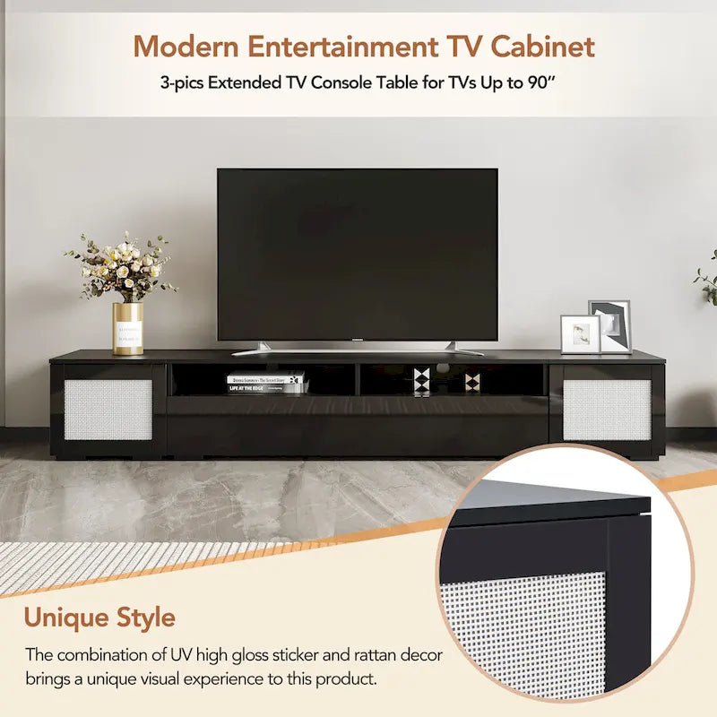 82" TV-Ständer mit LED-Beleuchtung und Drucktüren für Fernseher bis 90"