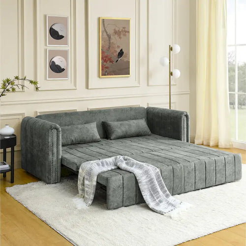 Modern 68 Foam 3 in 1 Pull-Out 3-seaters Bed Sleeper Sofa with Copper Nails and Two Drawers