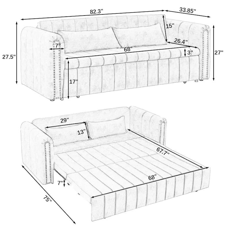3-in-1-Schlafsofa zum Ausziehen mit Schubladen
