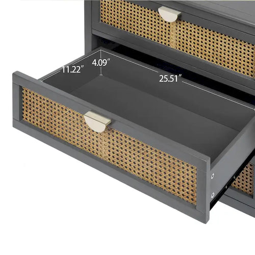 Commode à 3 tiroirs avec panneaux frontaux en rotin