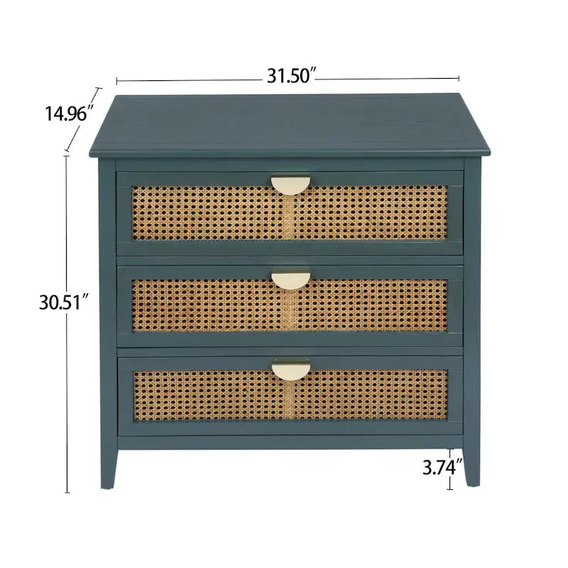 Kommode mit 3 Schubladen und Fronten aus Rattan