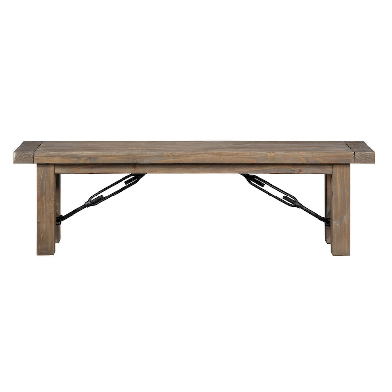 Banc de salle à manger en bois massif avec base industrielle