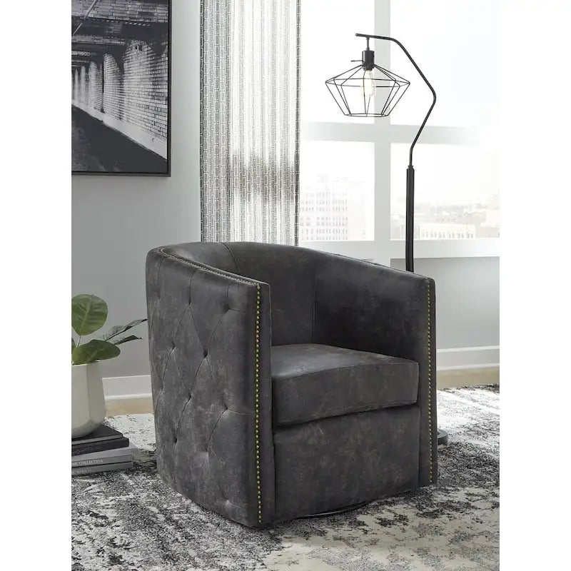 Distressed Black Swivel Accent Chair - 28.75 W x 31 D x 31.5 H