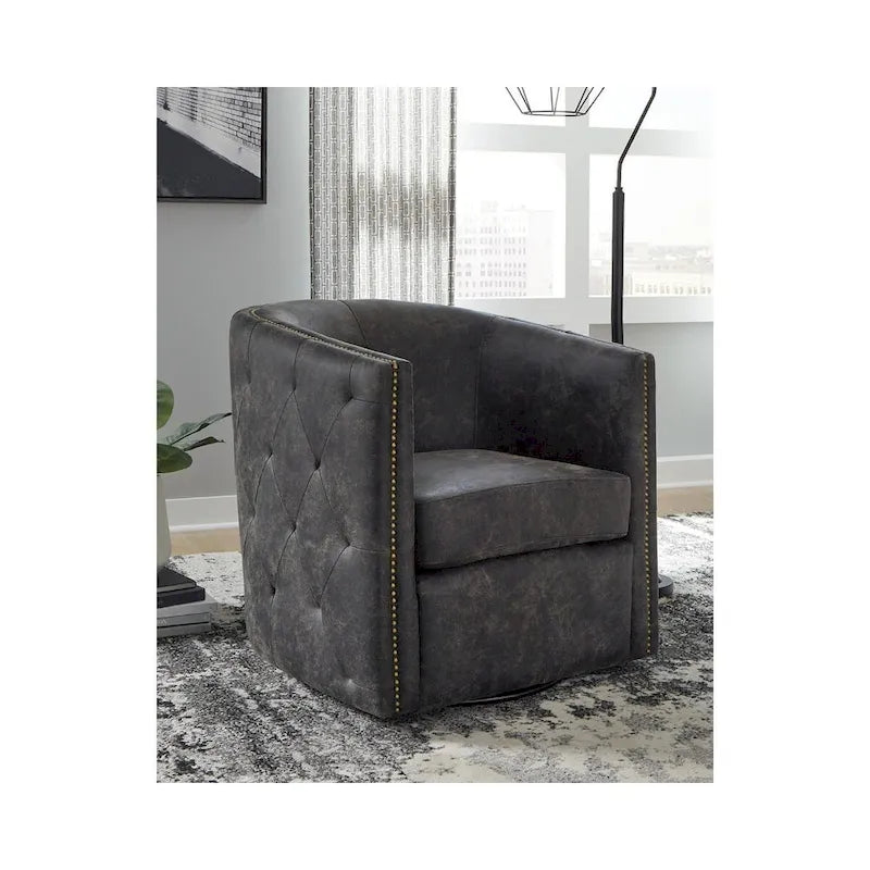 Distressed Black Swivel Accent Chair - 28.75 W x 31 D x 31.5 H
