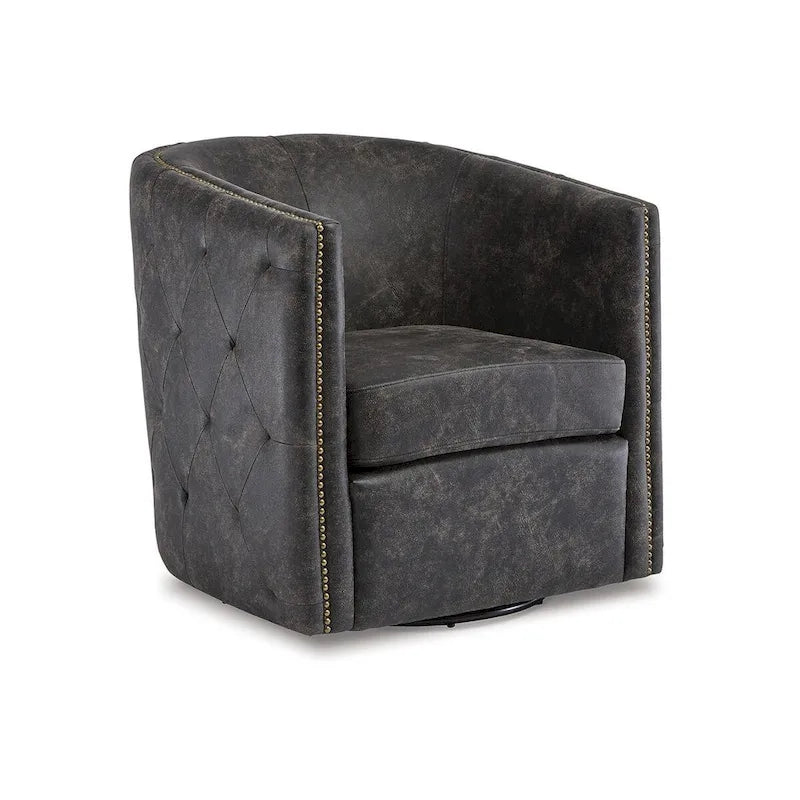 Distressed Black Swivel Accent Chair - 28.75 W x 31 D x 31.5 H
