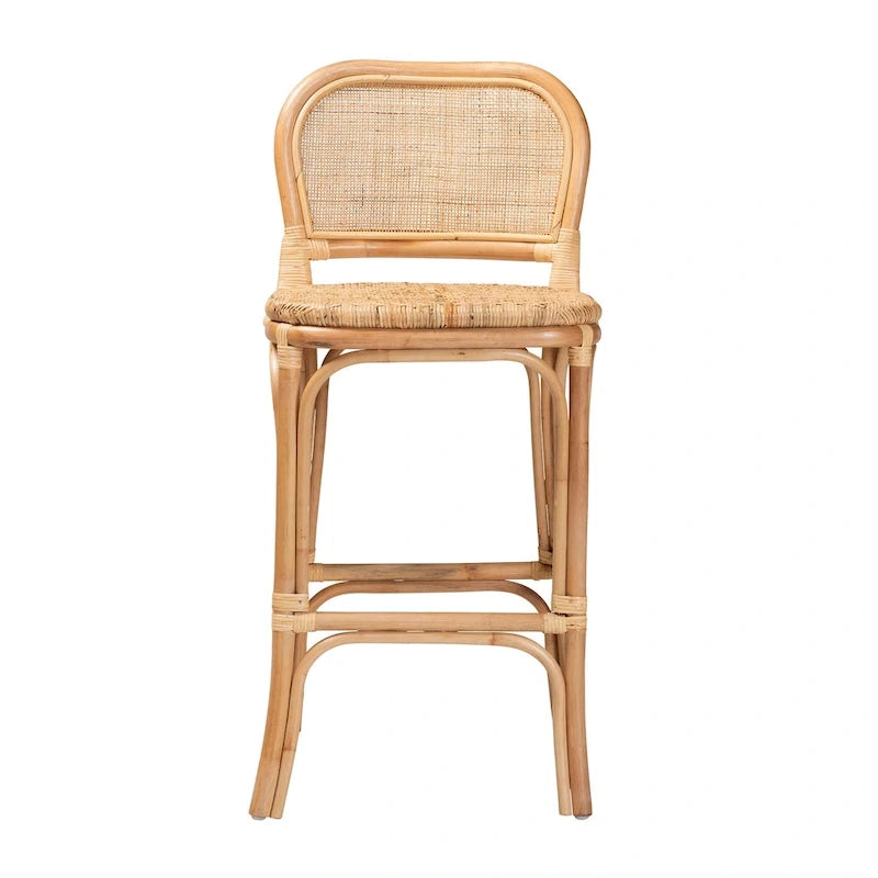 Tabouret de bar bohème moderne en rotin brun naturel