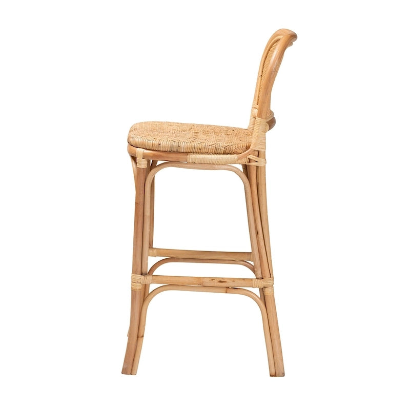Nowoczesny boho hoker z naturalnego brązowego rattanu