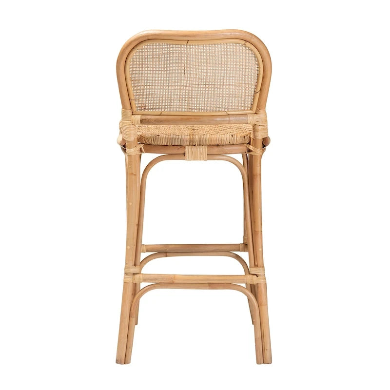 Tabouret de bar bohème moderne en rotin brun naturel