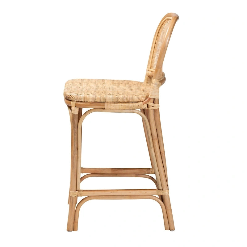 Nowoczesny boho hoker z naturalnego brązowego rattanu