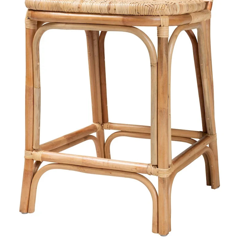 Nowoczesny boho hoker z naturalnego brązowego rattanu
