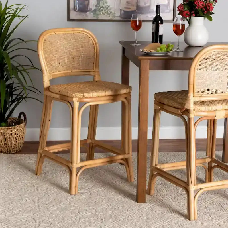 Nowoczesny boho hoker z naturalnego brązowego rattanu