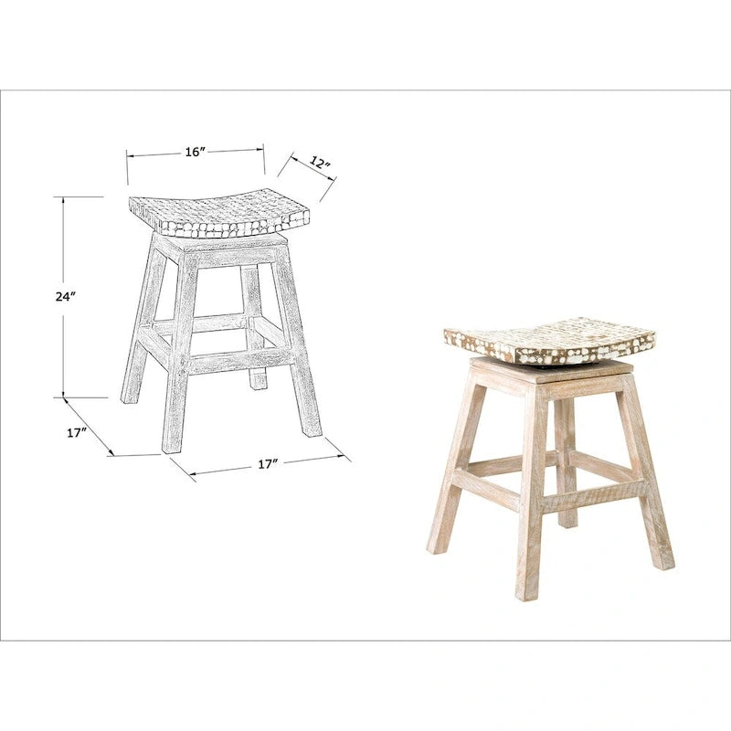 Tabouret de comptoir pivotant en coque de noix de coco avec base en bois de manguier