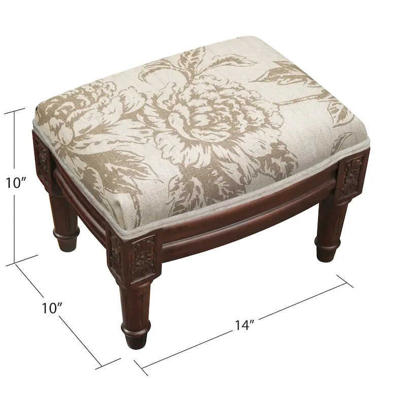 Taupefarbener Polsterhocker mit Holzlasur-Finish