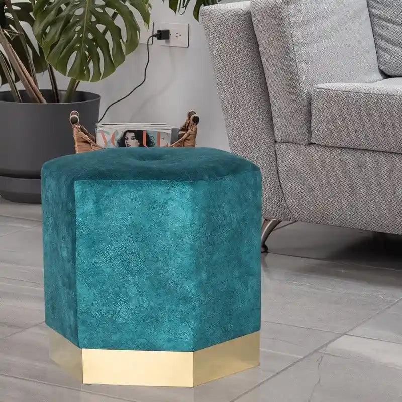 Adeco Vanity Stool Hexagon Ottoman Upholstered Footrest Footstool