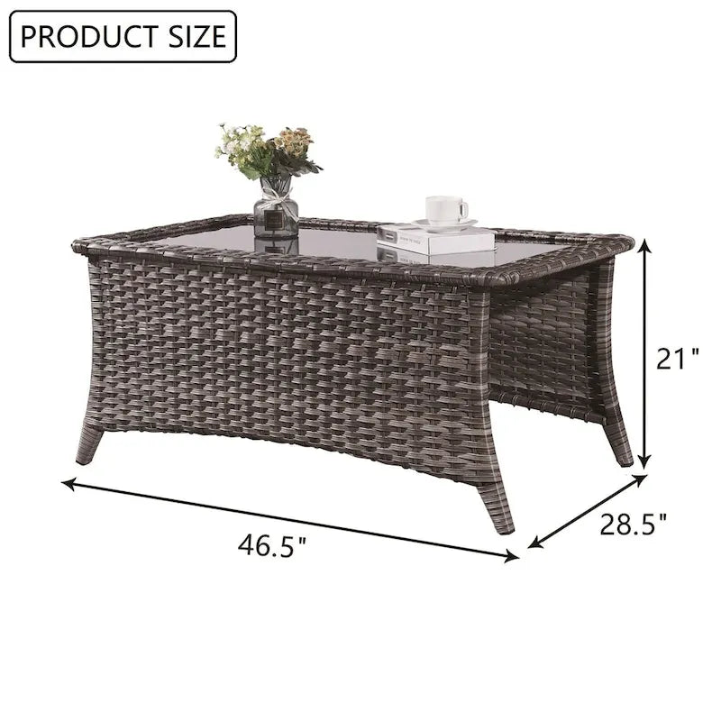 Vlechtwerk-salontafel voor buiten met glazen blad