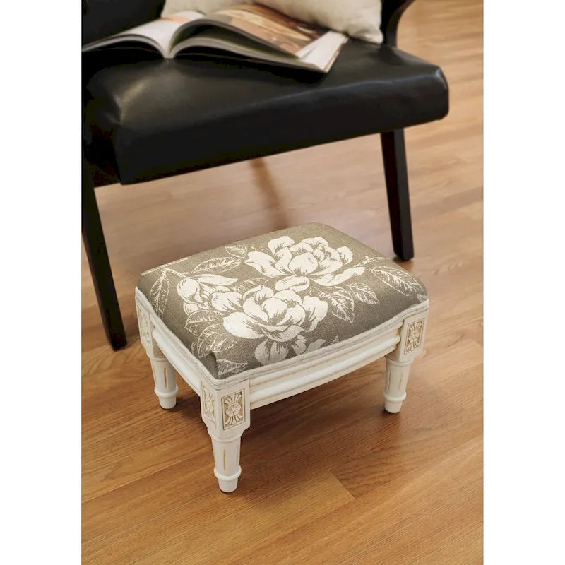 Taupe Magnolia Footstool with antique white finish