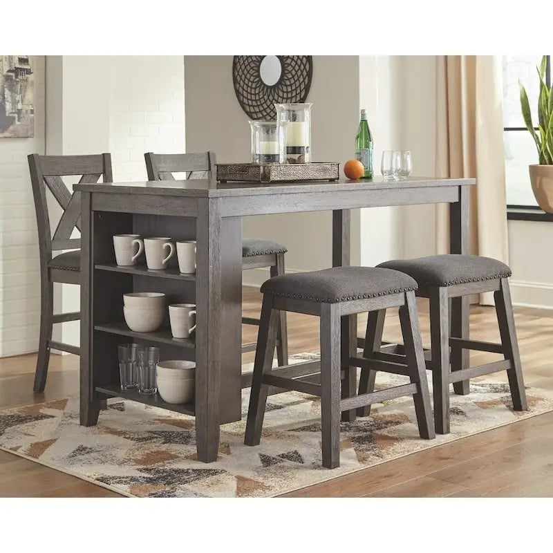 Table à manger rectangulaire à hauteur de comptoir avec rangement - gris