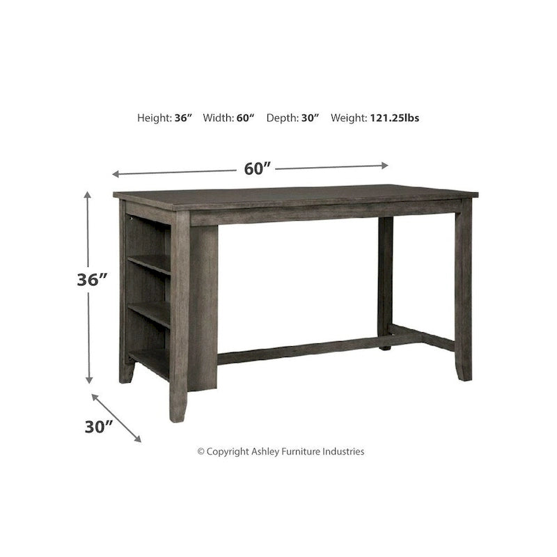 Table à manger rectangulaire à hauteur de comptoir avec rangement - gris