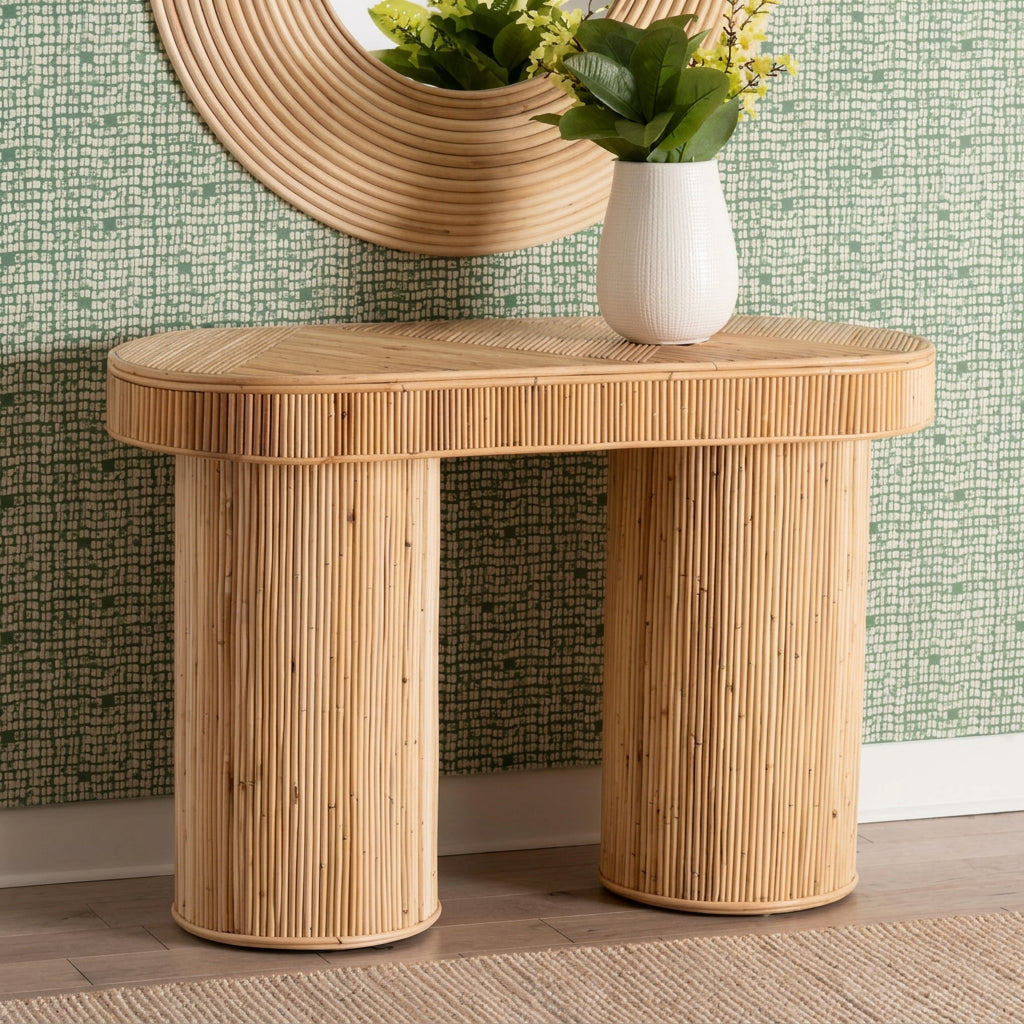 Iryna Modern Bohemian Natural Rattan Console Table