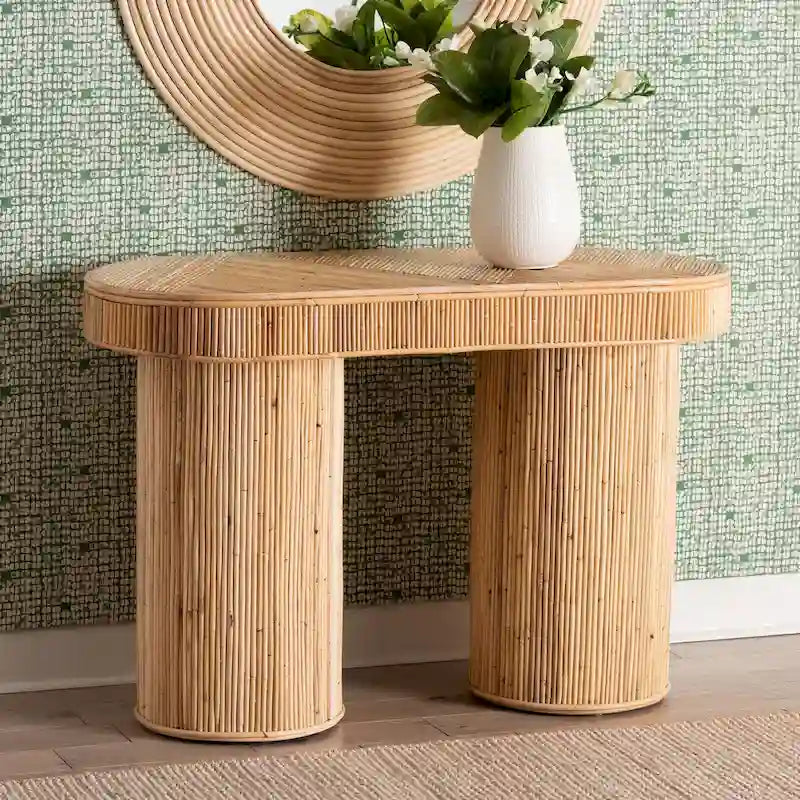 Table console bohème en rotin naturel