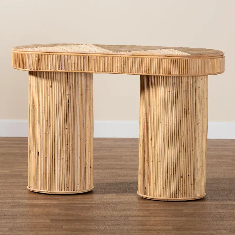 Table console bohème en rotin naturel
