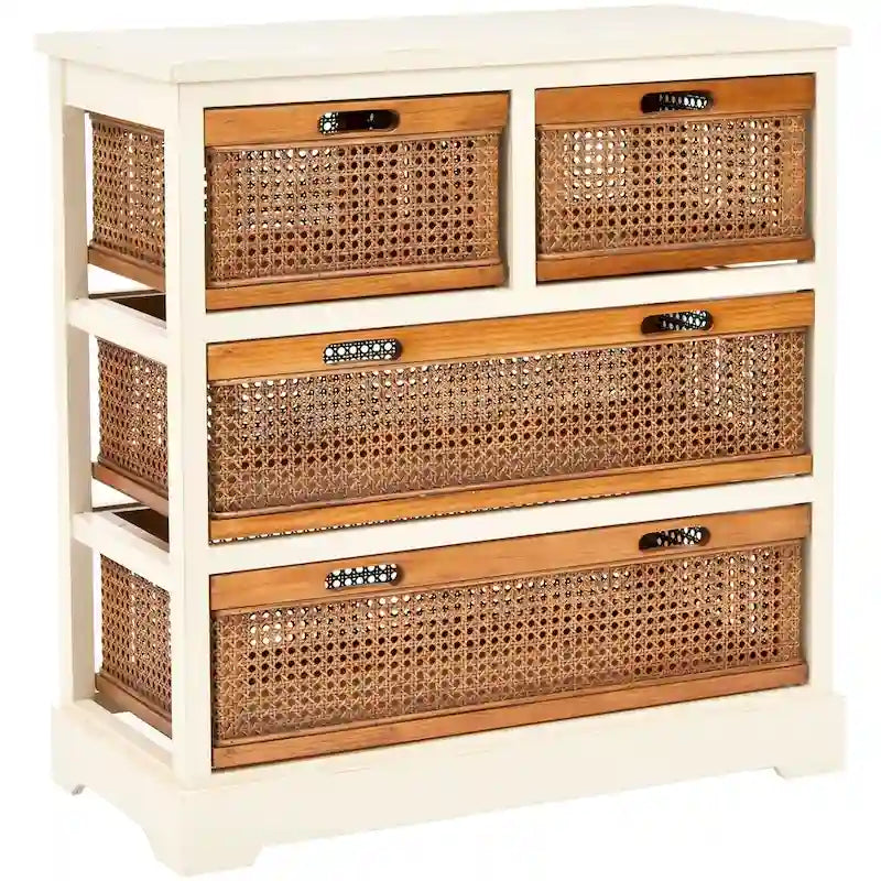 Meuble de rangement à 4 tiroirs avec paniers en cannage - 29W x 14D x 30H