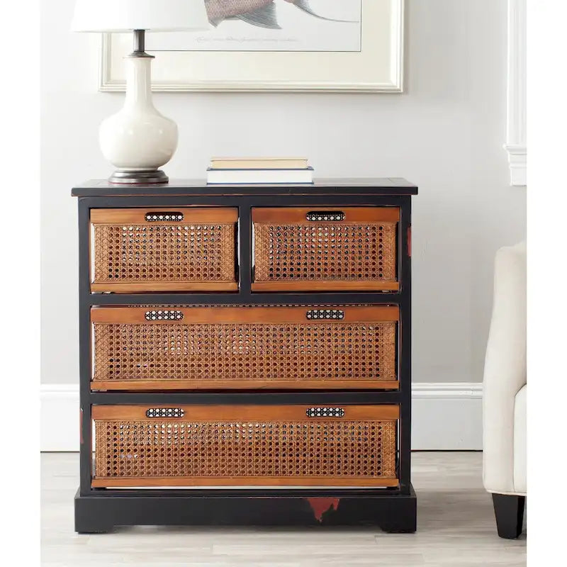 Meuble de rangement à 4 tiroirs avec paniers en cannage - 29W x 14D x 30H