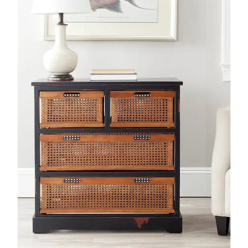 4-Drawer Storage Cabinet with Cane Baskets - 29W x 14D x 30H