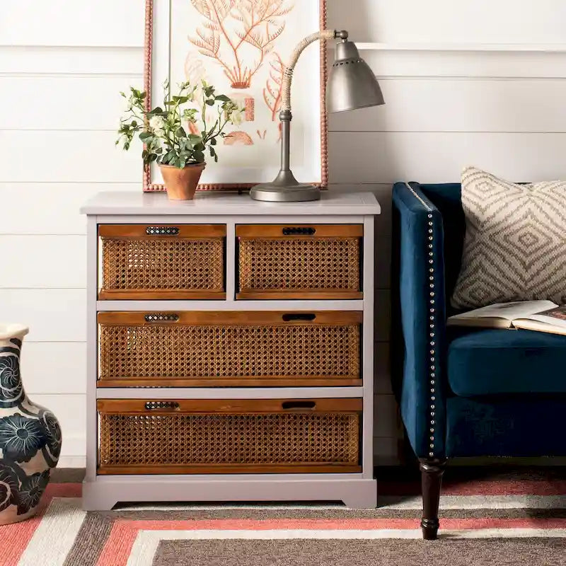 Meuble de rangement à 4 tiroirs avec paniers en cannage - 29W x 14D x 30H