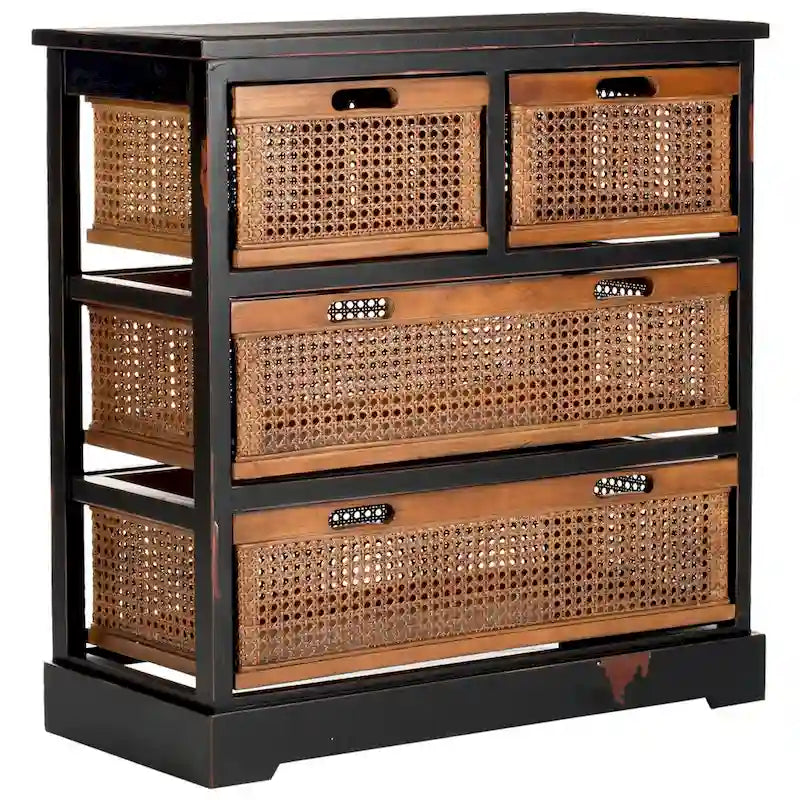 Meuble de rangement à 4 tiroirs avec paniers en cannage - 29W x 14D x 30H